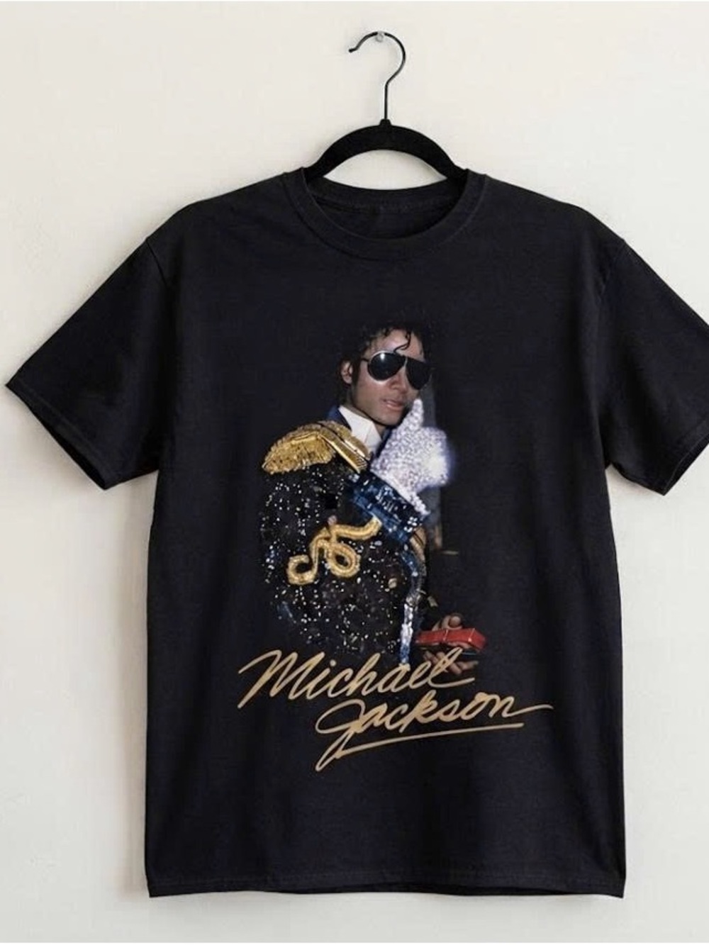 Michael Jackson Black Graphic Tee with Gold & White Accents